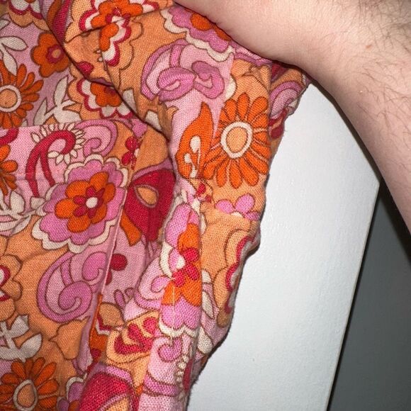 Social Tourist Groovy Retro Floral Pattern Pink Orange Collared Button Shirt Med - Picture 5 of 13